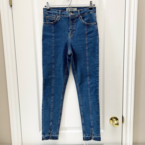 Topshop Jamie Skinny Jeans High Rise Ankle Crop Split Raw Hem Front Seam Blue 26 - Picture 5 of 16